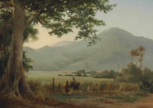 Personajes discutiendo al borde de un camino de Camille Jacob Pissarro